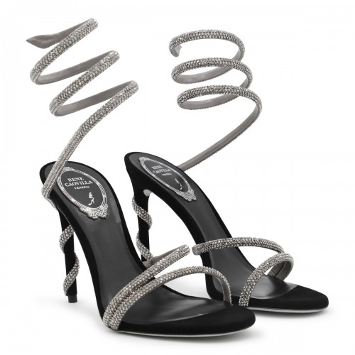 BLACK AND SILVER SUEDE MARGOT SANDALS