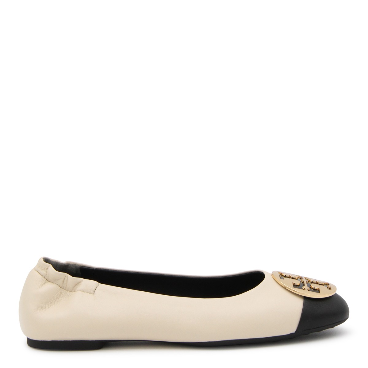 CREAM AND BLACK LEATHER BALLERINA SHOES