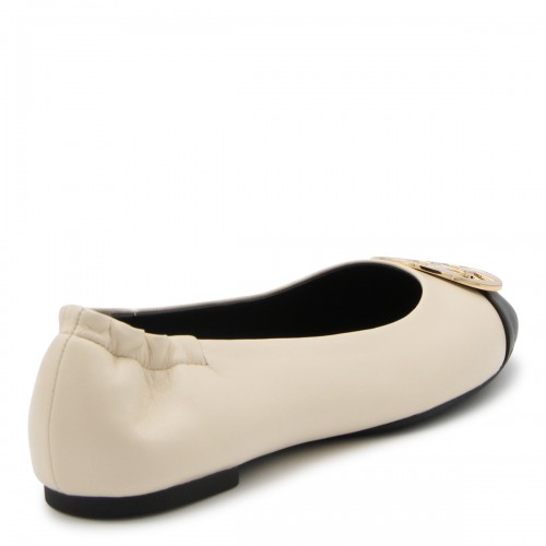 CREAM AND BLACK LEATHER BALLERINA SHOES