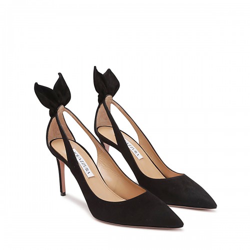 BLACK SUEDE BOW TIE PUMPS