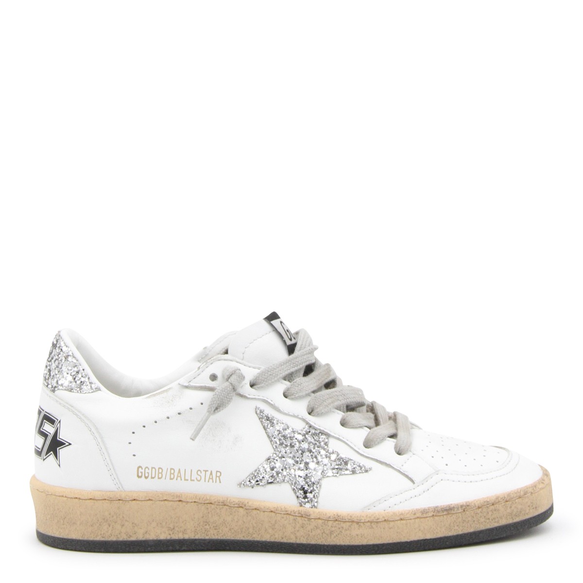 WHITE AND SILVER LEATHER BALL STAR LOW TOP SNEAKERS