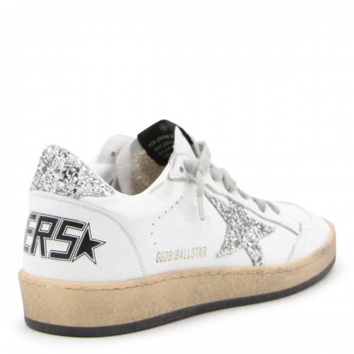 WHITE AND SILVER LEATHER BALL STAR LOW TOP SNEAKERS