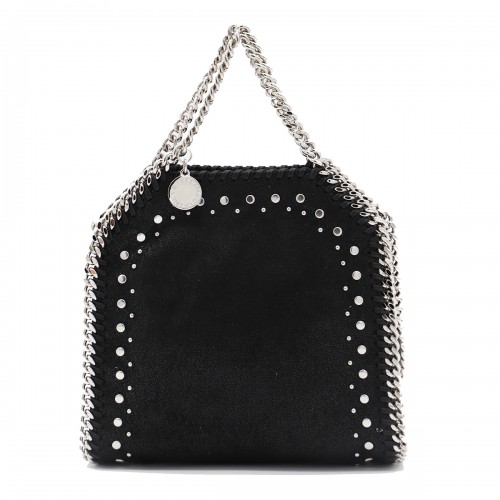 BLACK FUAX LEATHER TINY FALABELLA CROSSBODY BAG