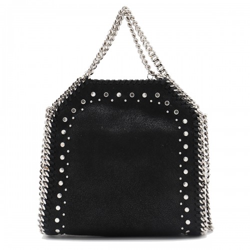 BLACK FUAX LEATHER TINY FALABELLA CROSSBODY BAG