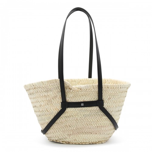 RAFFIA AND BLACK LEATHER BOYOU BASKET SMALL TOTE BAG