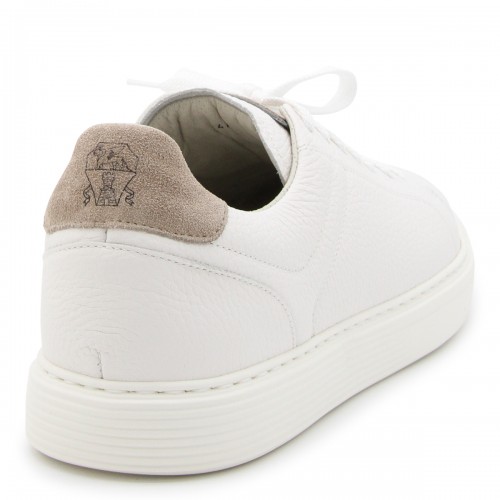 WHITE LEATHER AND BROWN SUEDE SNEAKERS