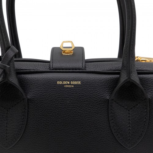 BLACK LEATHER TOP HANDLE BAG