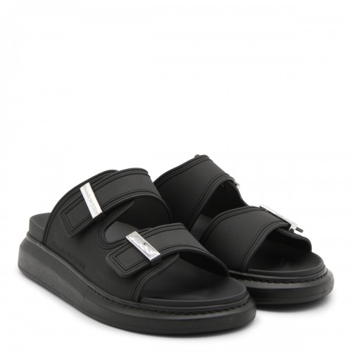 BLACK LEATHER HYBRID SANDALS