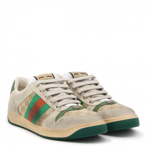 BEIGE, GREEN, ORANGE CANVAS AND LEATHER SCREENER SNEAKERS