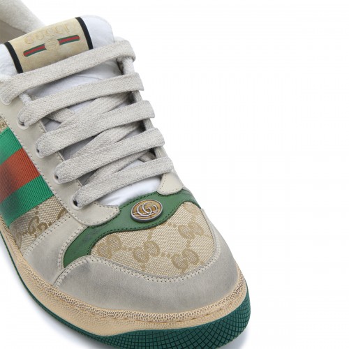 BEIGE, GREEN, ORANGE CANVAS AND LEATHER SCREENER SNEAKERS