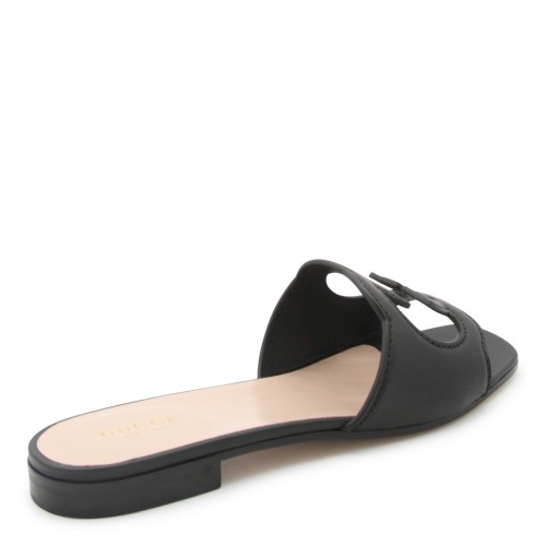 BLACK LEATHER GG CROSS CUT OUT SANDALS