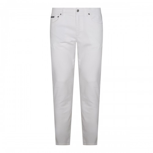 WHITE COTTON BLEND JEANS