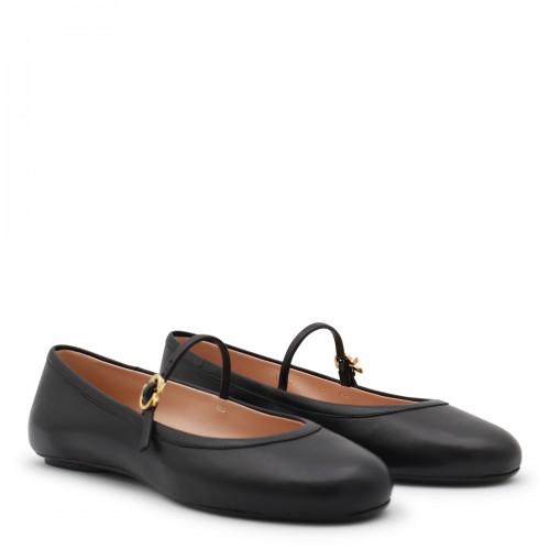 BLACK LEATHER FLATS