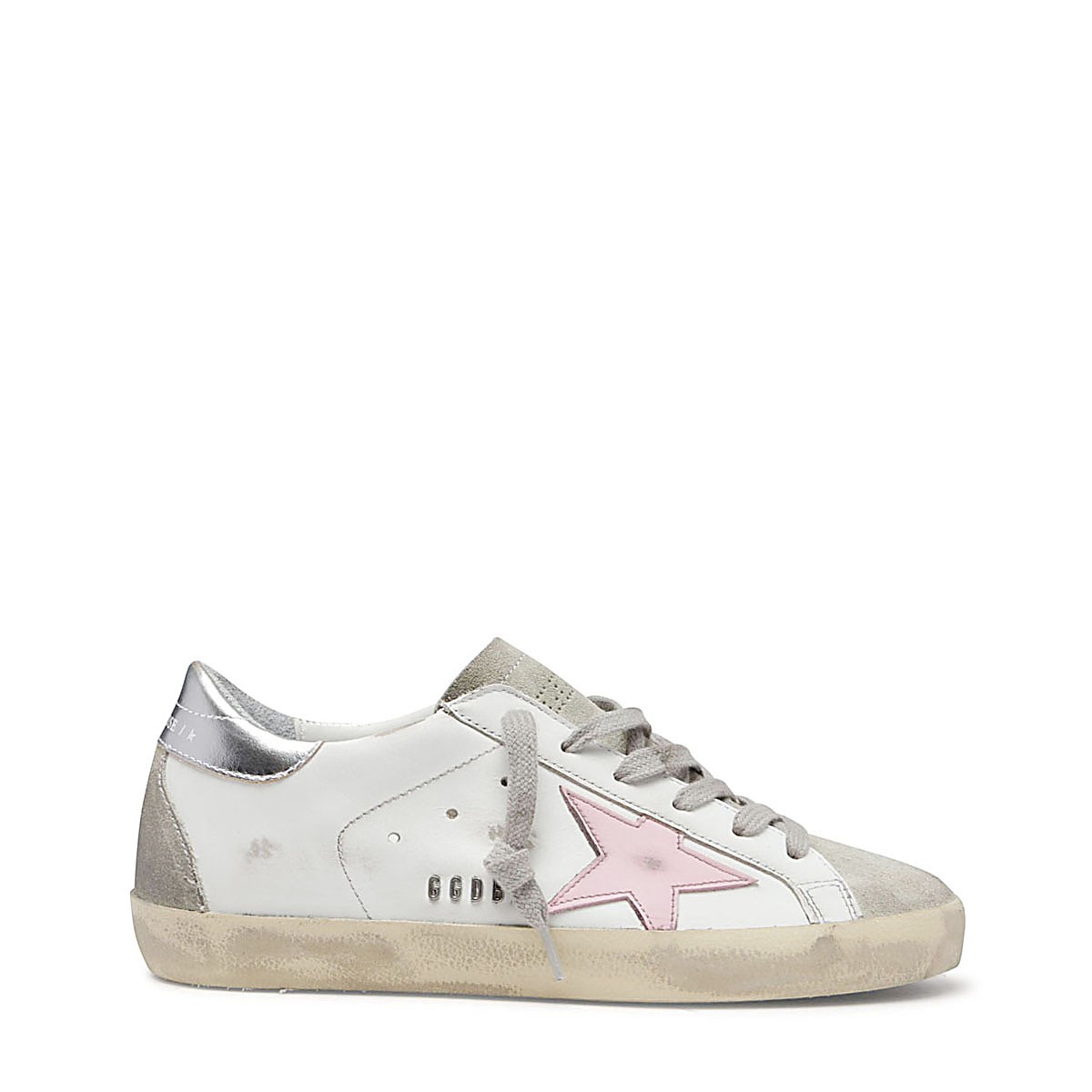 WHITE AND PINK LEATHER SUPER-STAR SNEAKERS