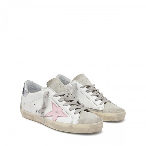 WHITE AND PINK LEATHER SUPER-STAR SNEAKERS