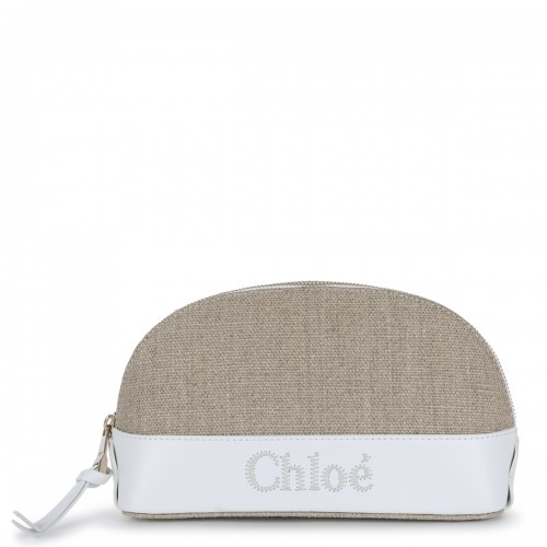 BEIGE AND WHITE LINEN WALLET