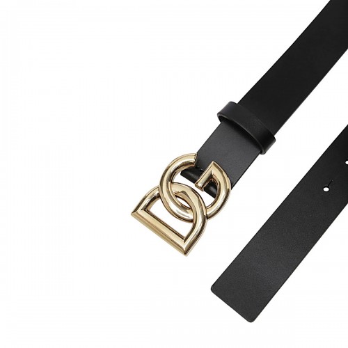 BLACK LEATHER DG LOGO BELT