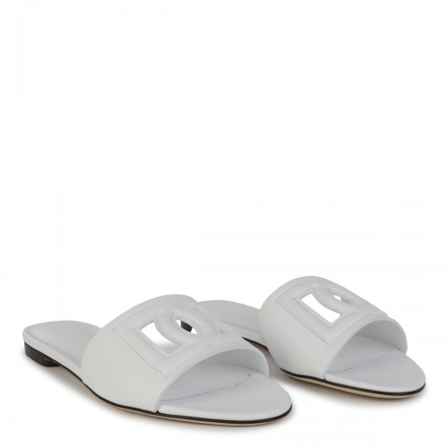 WHITE LEATHER DG MILLENNIALS FLATS