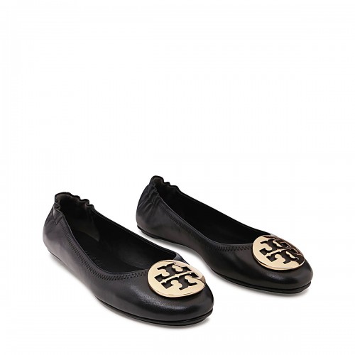 BLACK LEATHER MINNIE BALLERINA SHOES