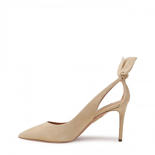 NUDE SUEDE BOW TIE PUMPS