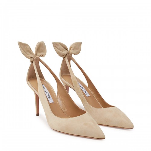 NUDE SUEDE BOW TIE PUMPS