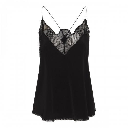 NOIR SILK LACE TRIP SLIM TOP