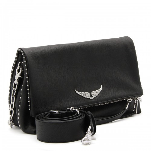 BLACK LEATHER ROCKY STUDDED SHOULDER BAG