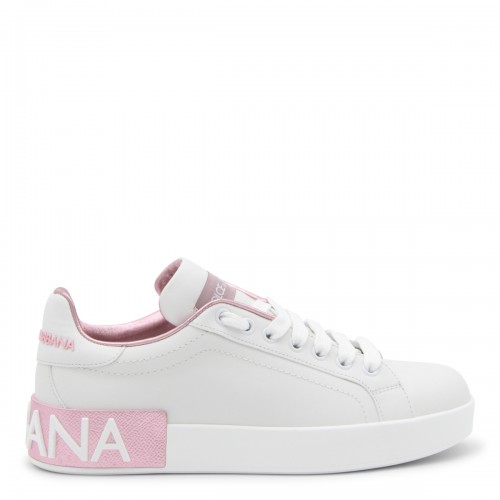 WHITE AND PINK LEATHER PORTOFINO SNEAKERS