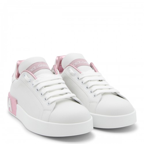 WHITE AND PINK LEATHER PORTOFINO SNEAKERS