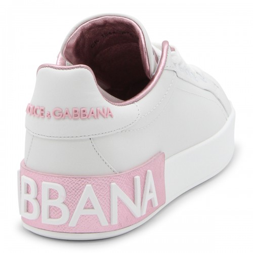 WHITE AND PINK LEATHER PORTOFINO SNEAKERS