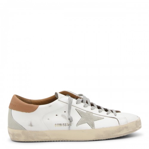 WHITE AND BROWN LEATHER SUPER-STAR SNEAKERS