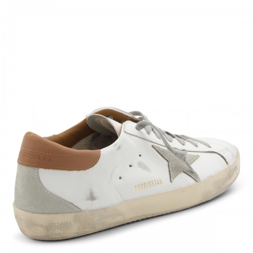 WHITE AND BROWN LEATHER SUPER-STAR SNEAKERS