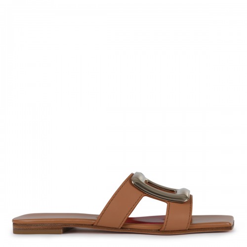 BROWN LEATHER VIV' BY THE SEA MULES FLATS