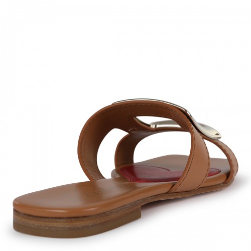 BROWN LEATHER VIV' BY THE SEA MULES FLATS