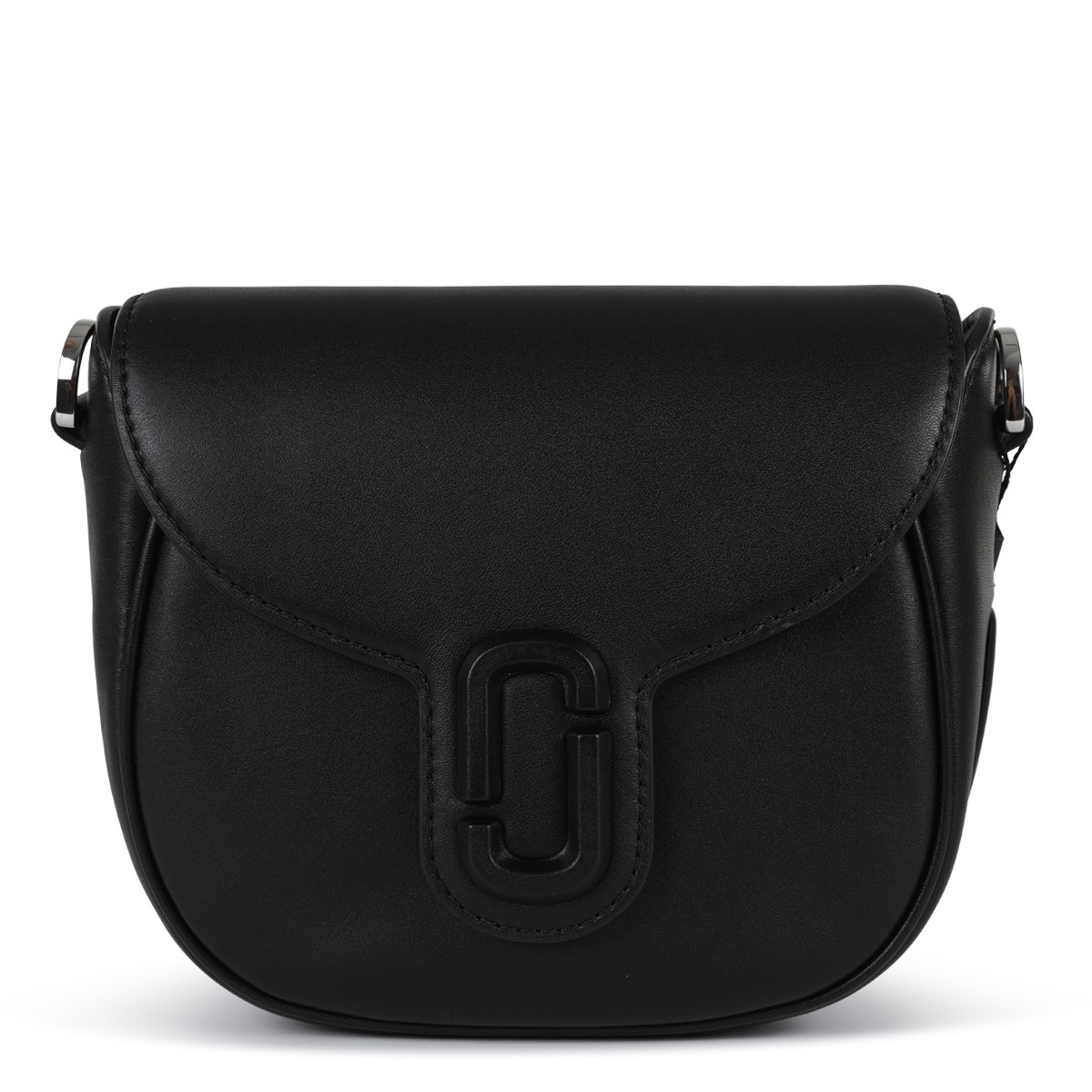 BLACK LEATHER COVERED J MARC SADDLE CROSSBODY BAG