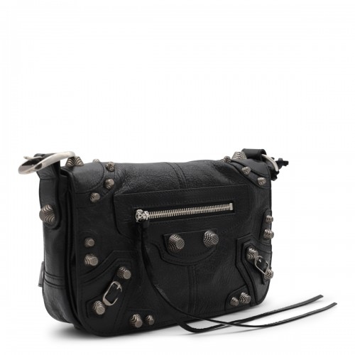 BLACK LEATHER LE CAGOLE XS CROSSBODY BAG