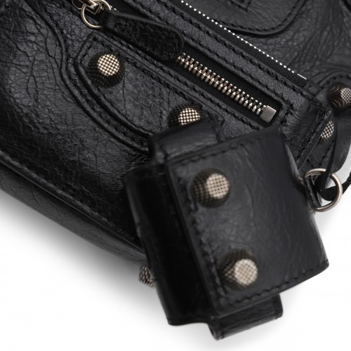 BLACK LEATHER LE CAGOLE XS CROSSBODY BAG