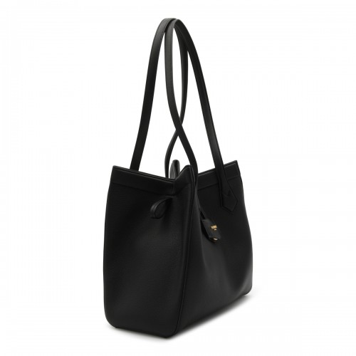 BLACK LEATHER ORIGAMI MEDIUM TOP HANDLE BAG