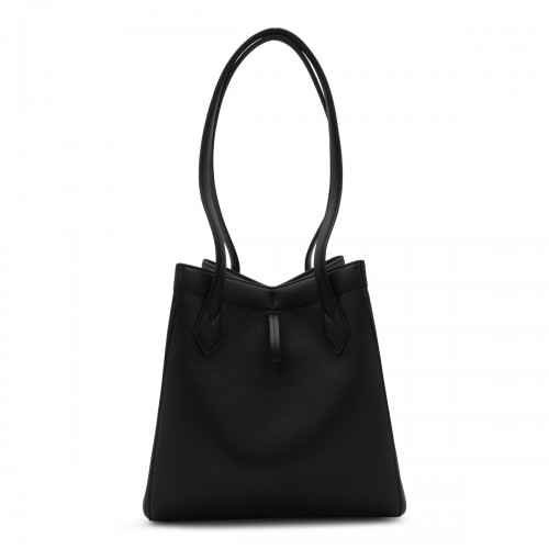 BLACK LEATHER ORIGAMI MEDIUM TOP HANDLE BAG