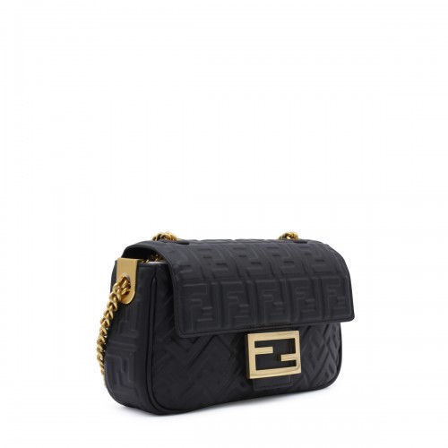 BLACK LEATHER CHAIN CROSSBODY BAG