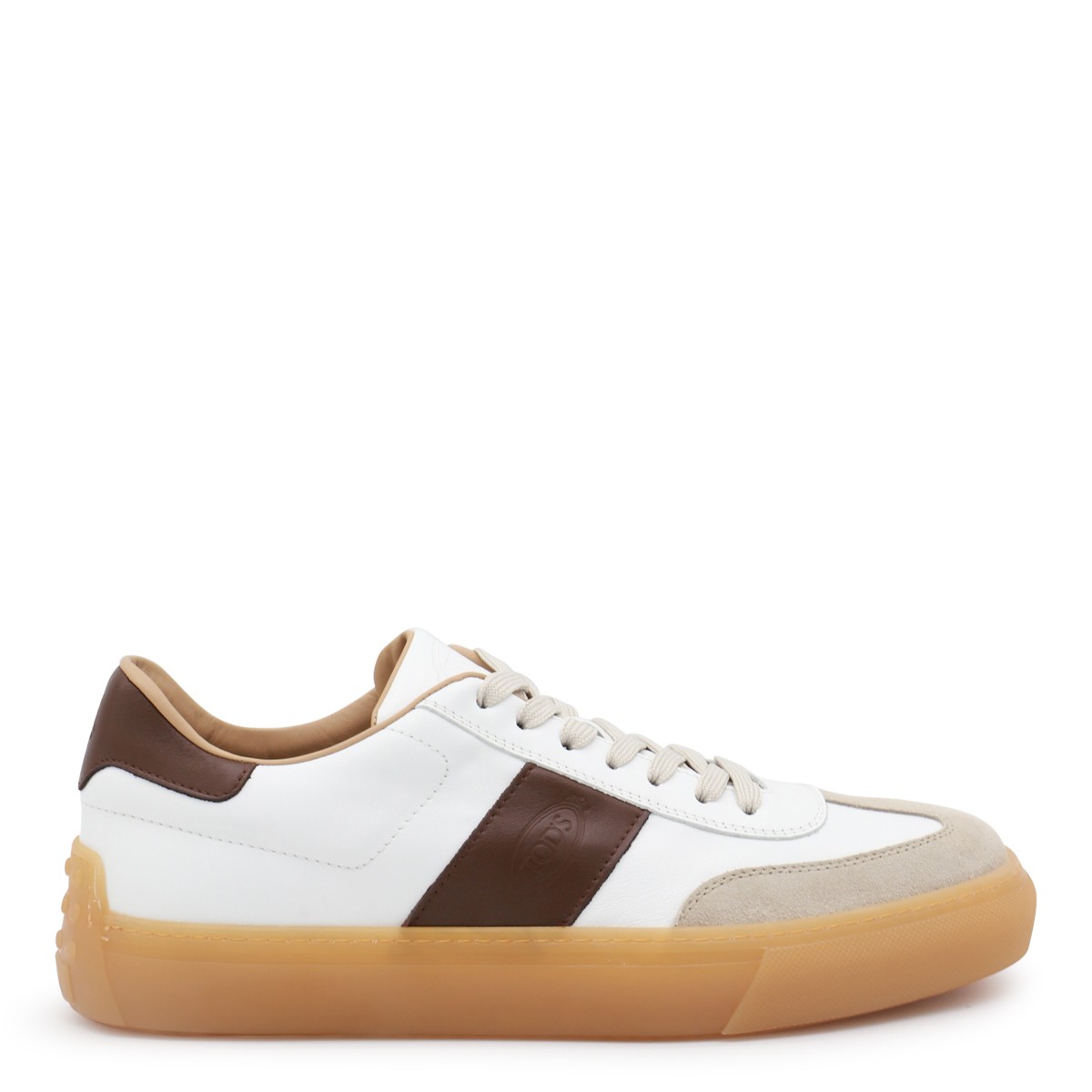 WHITE AND BROWN LEATHER SNEAKERS