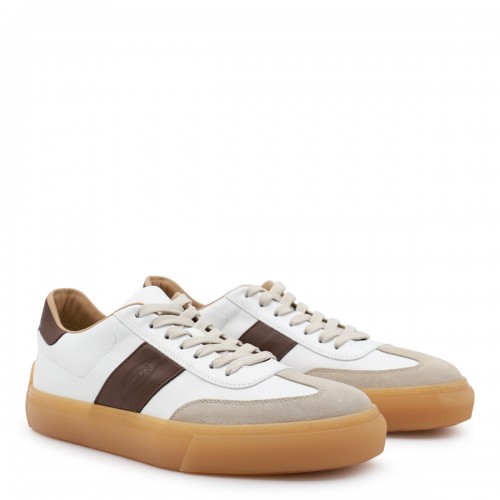 WHITE AND BROWN LEATHER SNEAKERS