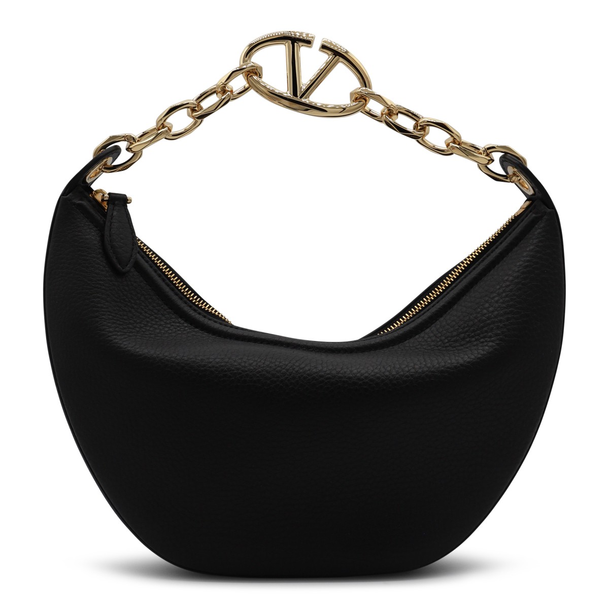 BLACK LEATHER MOON SHOULDER BAG