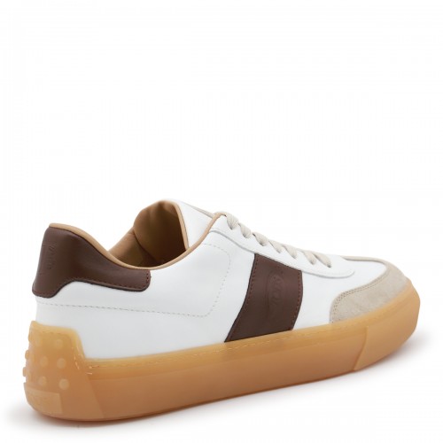 WHITE AND BROWN LEATHER SNEAKERS