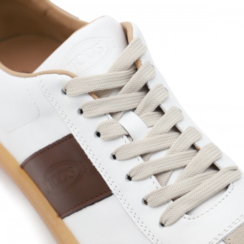 WHITE AND BROWN LEATHER SNEAKERS