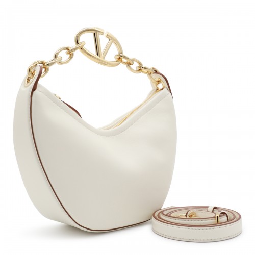 WHITE LEATHER MINI HOBO MOON SHOULDER BAG