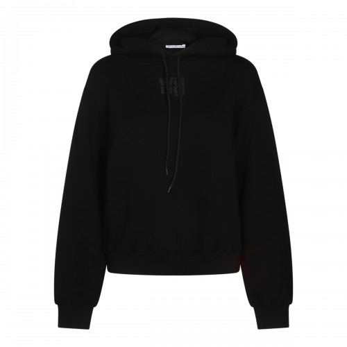 BLACK COTTON TERRY HOODIE SWEATSHIRT