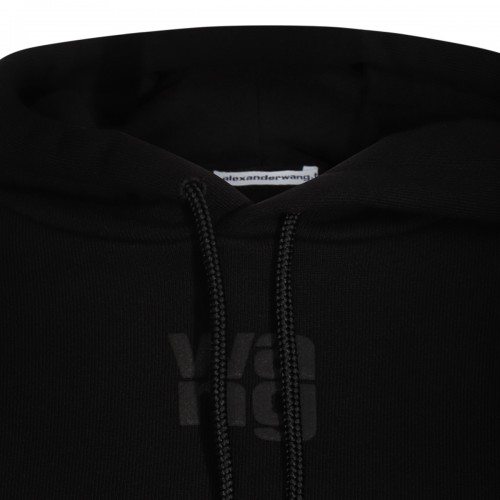 BLACK COTTON TERRY HOODIE SWEATSHIRT