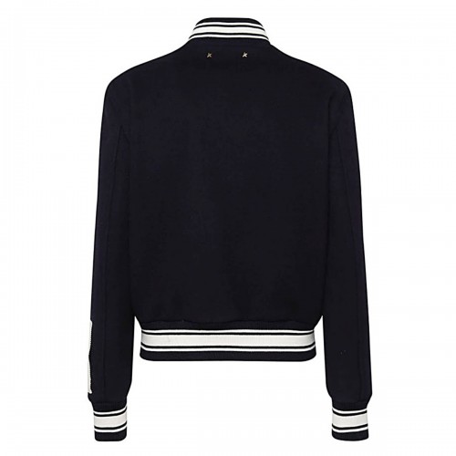 DARK BLUE WOOL BLEND BOMBER JACKET