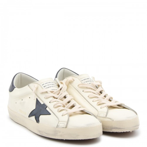 BEIGE AND NIGHT BLUE LEATHER SUPER-STAR DELUXE SNEAKERS